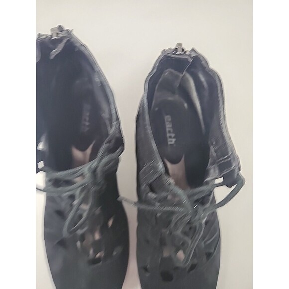 Earth Women's Aurora Size 8.5 B Black Sandals Block Heel Front Tie Back Zipper - Picture 8 of 16